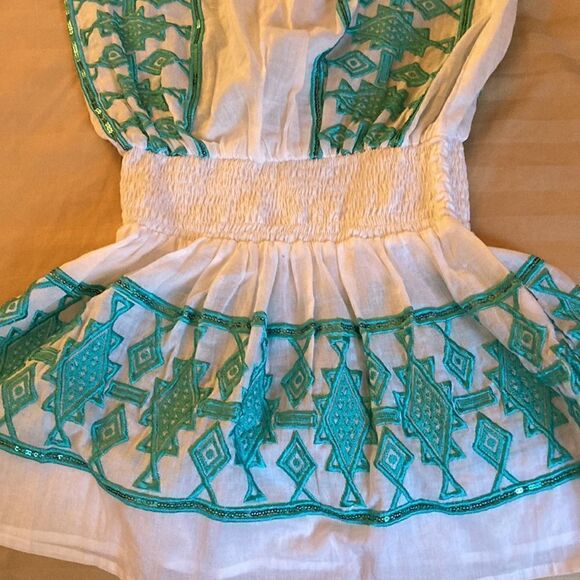 Taj by Sabrina Crippa Dress/Coverup with Turquoise embroidery and sequins. Sz SM - Picture 3 of 5